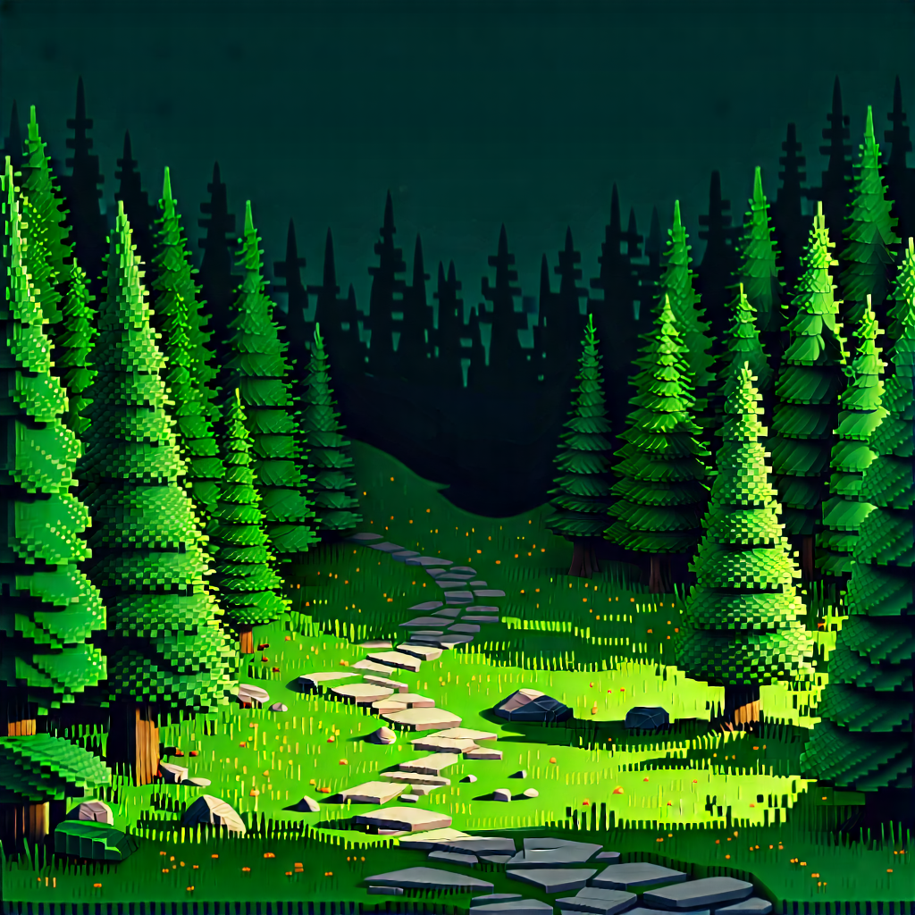 Nature Voxel Art: Path Through Dense (forest:1.5) With Image, There