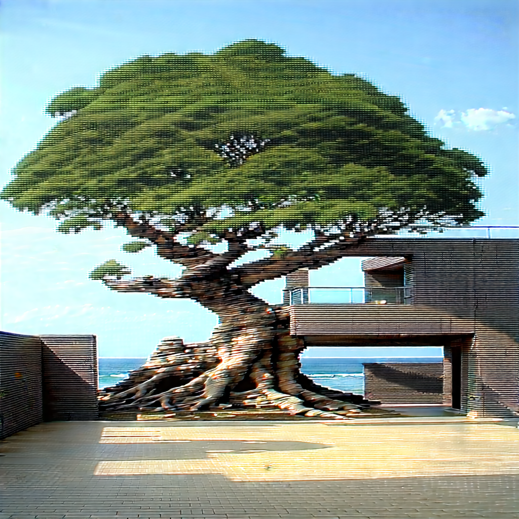 Nature Architectural Photography: Ancient (tree:1.11) In Coastal Environment With Large Tree