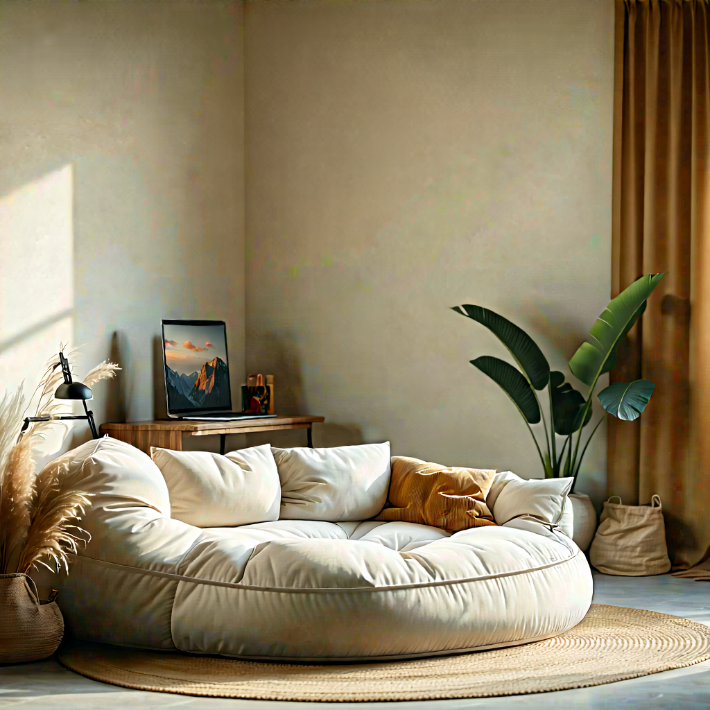 Lifestyle Editorial Photography: Home Office With Comfortable Textiles With Cozy Living