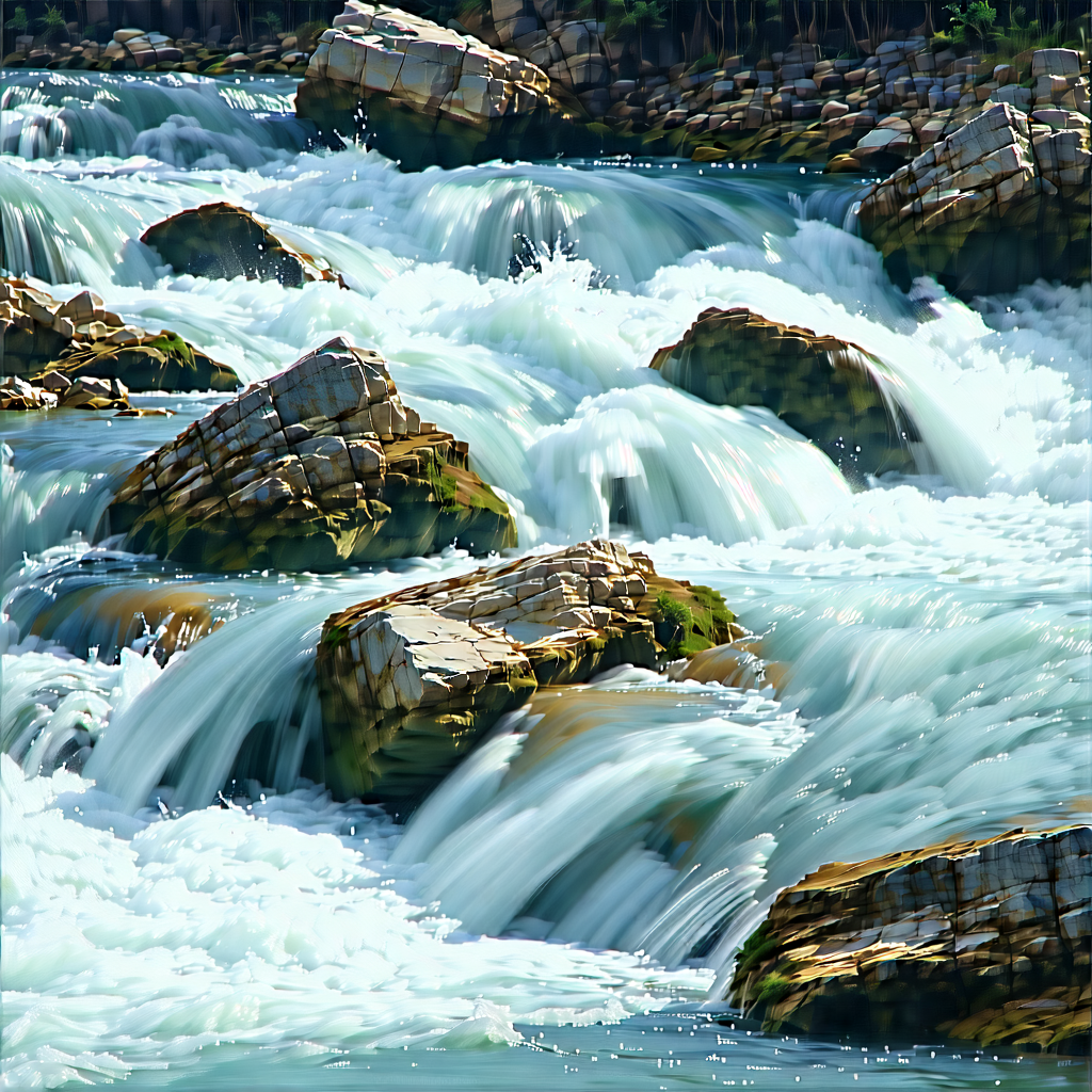 Nature Commercial Photography: Rushing River Surrounded By Rocky Shores With Large Waterfall