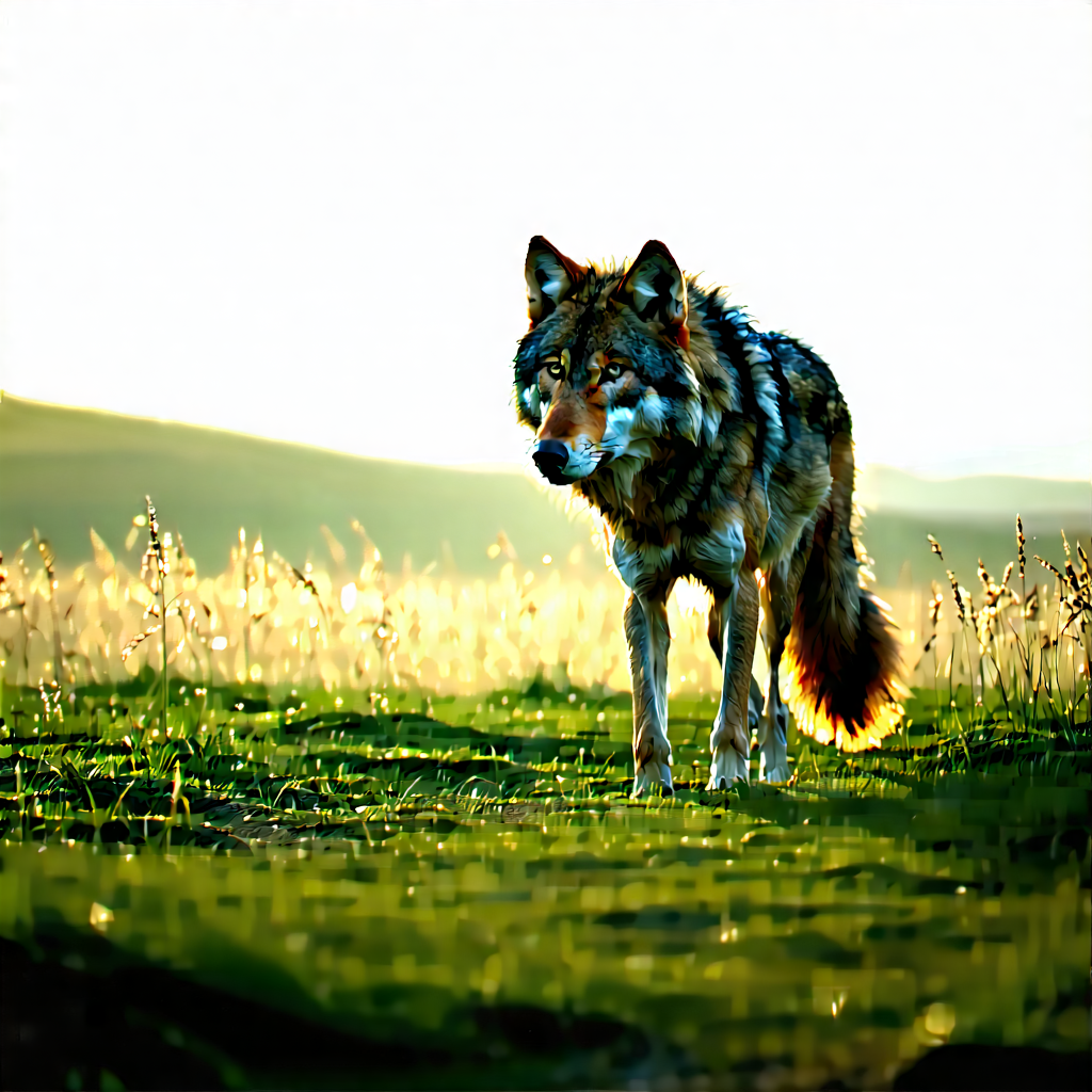 Nature Octane Render: Wolf in prairie grassland
