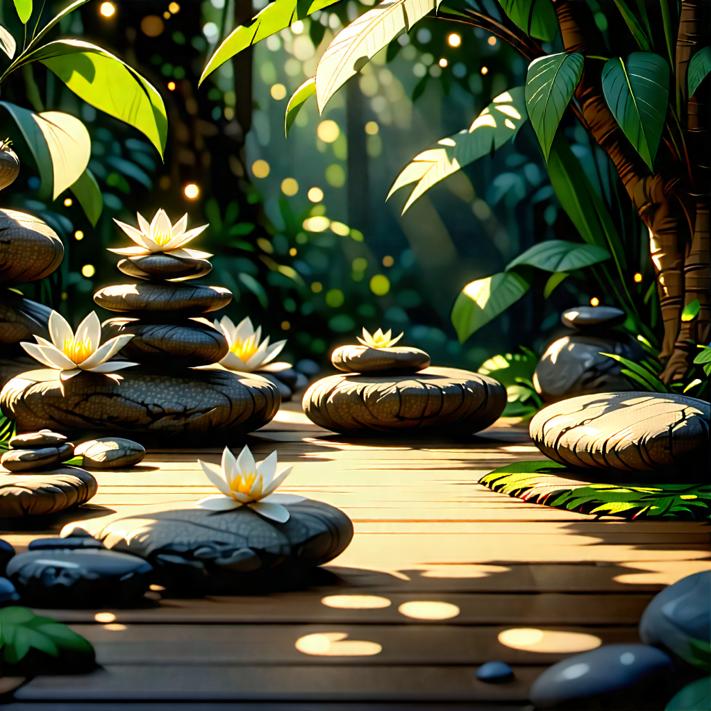 Lifestyle Woodcut Print: Wellness Scene With Natural (lighting:1.23) With Image, There
