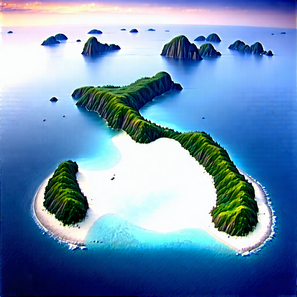 Nature Watercolor Painting: Aerial View Of Coastal Islands With Painting Tropical