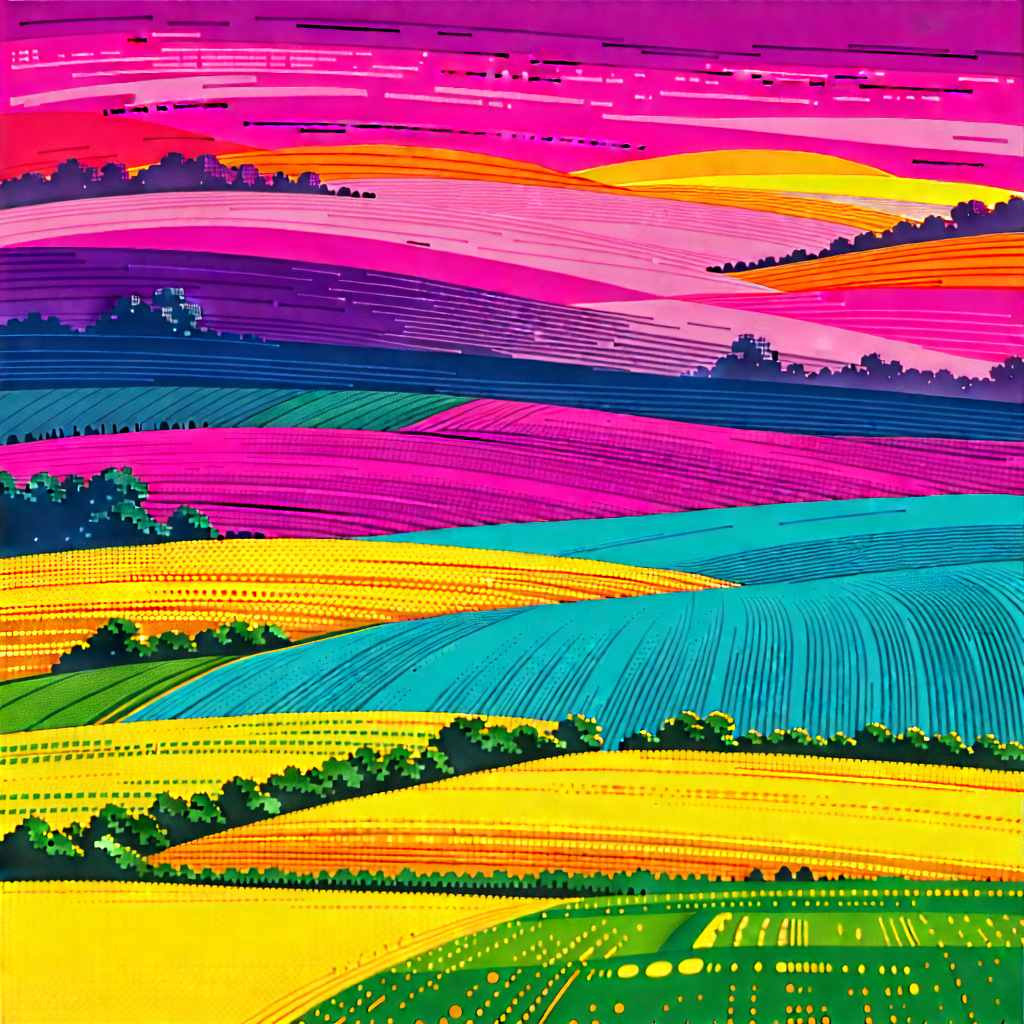 Abstract Woodcut Print: Color Field With Vibrant Color Palette With Colorful Painting