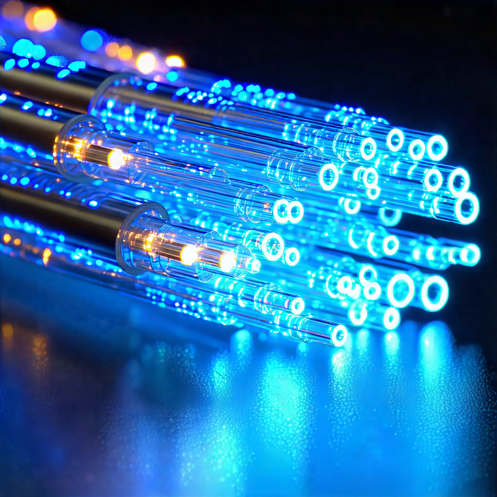 Tech Advertising Photography: Close-up Of Fiber Optic Cables With Close-up Blue