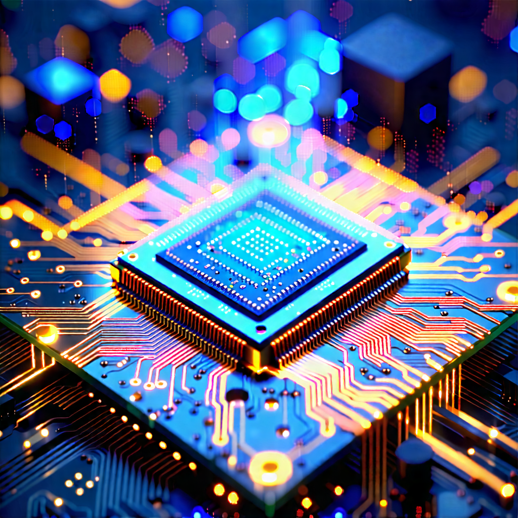 Tech Stock Photography: Microchip with data streams