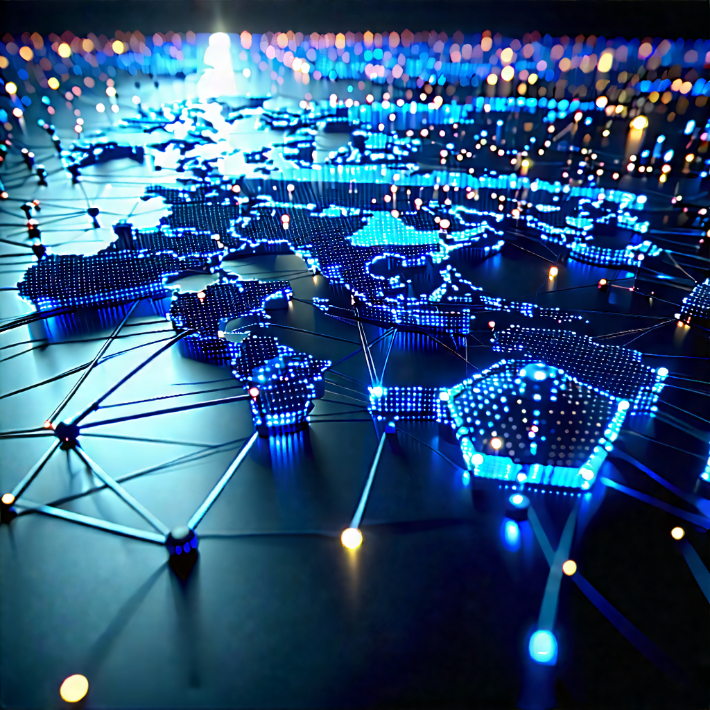 Tech Matte Painting: Blockchain Network Visualization With Large, Blue