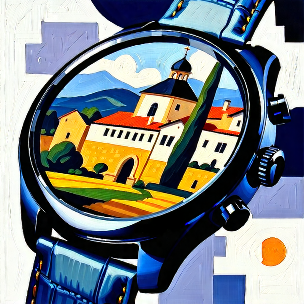 Tech Gouache Painting: Smart watch with (digital:1.12) artwork