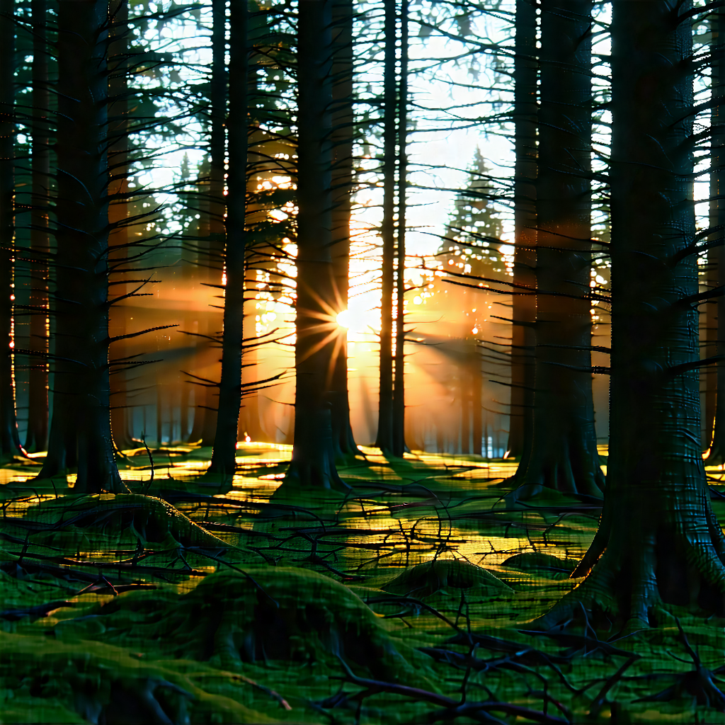 Nature Stock Photography: Forest Scene During Sunset With Serene Forest