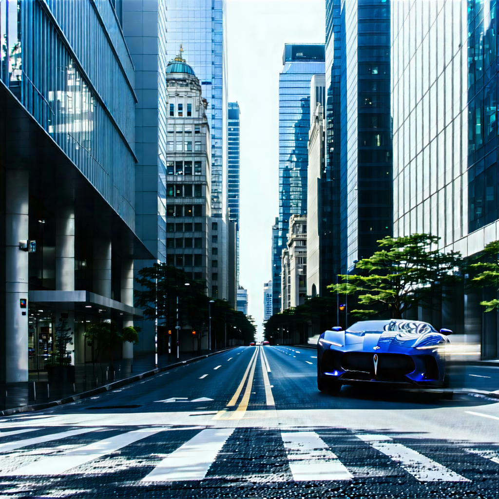 Urban Abstract Design: City Rideshare In Quiet Side Street With Blue Sports