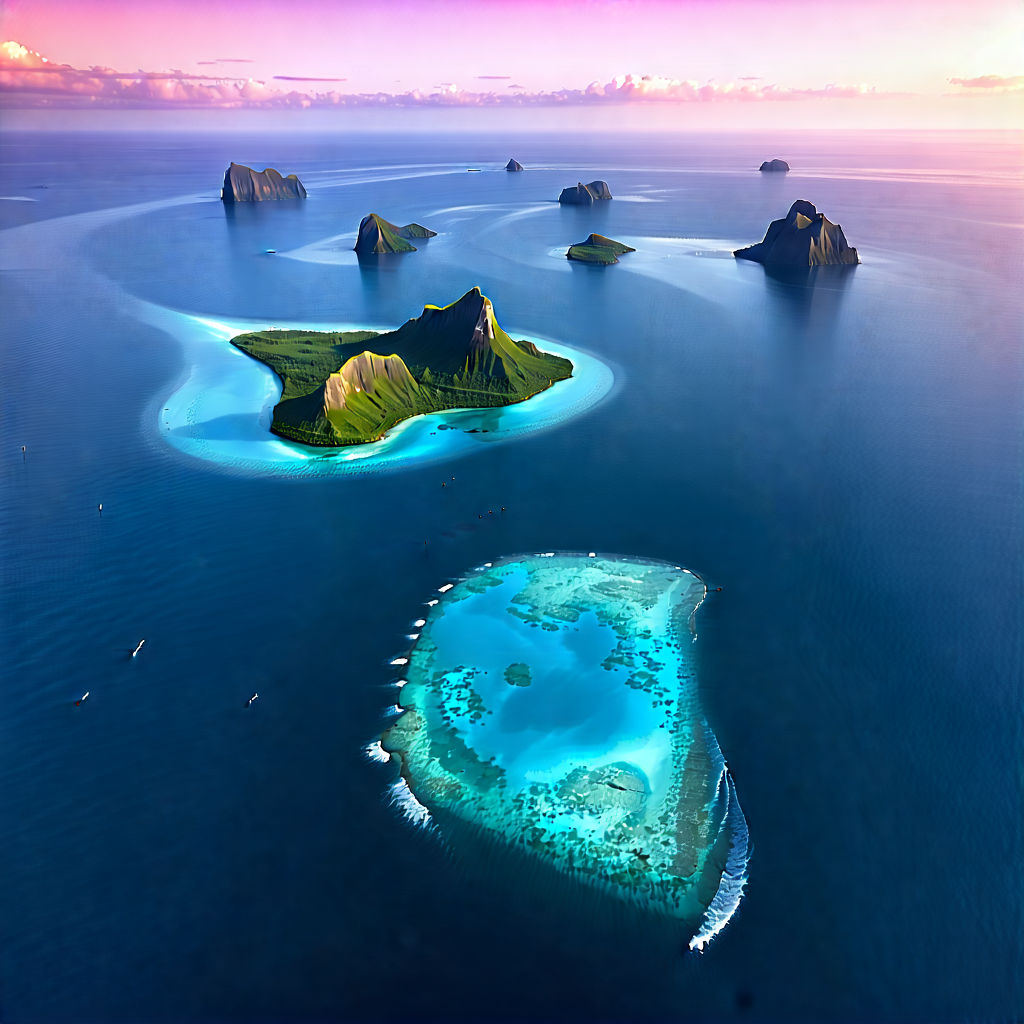 Nature Flat Design: Aerial View Of Coastal Islands With Beautiful Blue