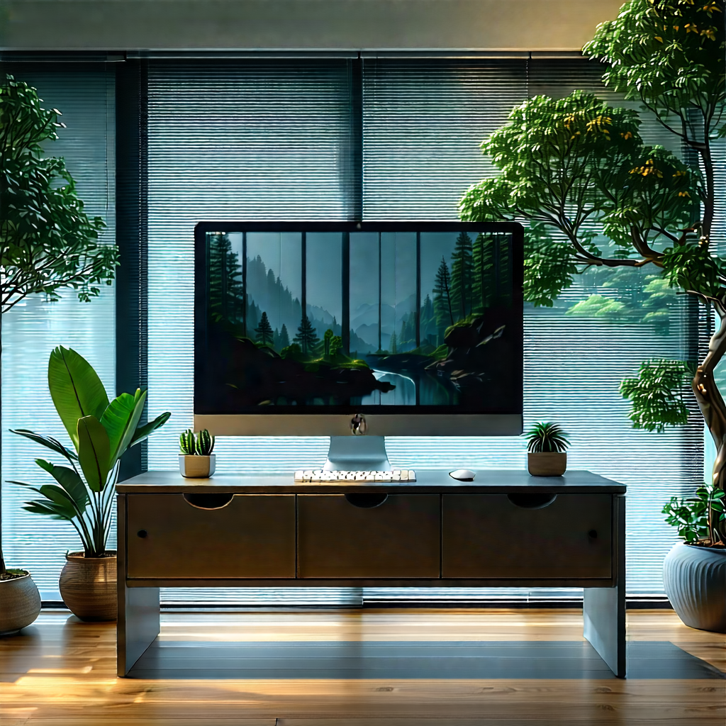 Lifestyle Hdr Photography: Home Office With Plants And Natural Elements With Large Computer