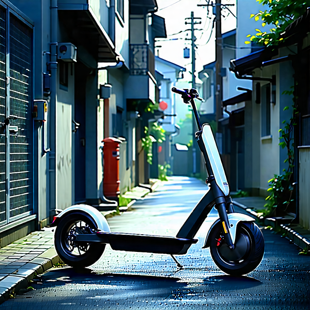 Urban Digital Art: (city:1.1) electric scooter in quiet side street