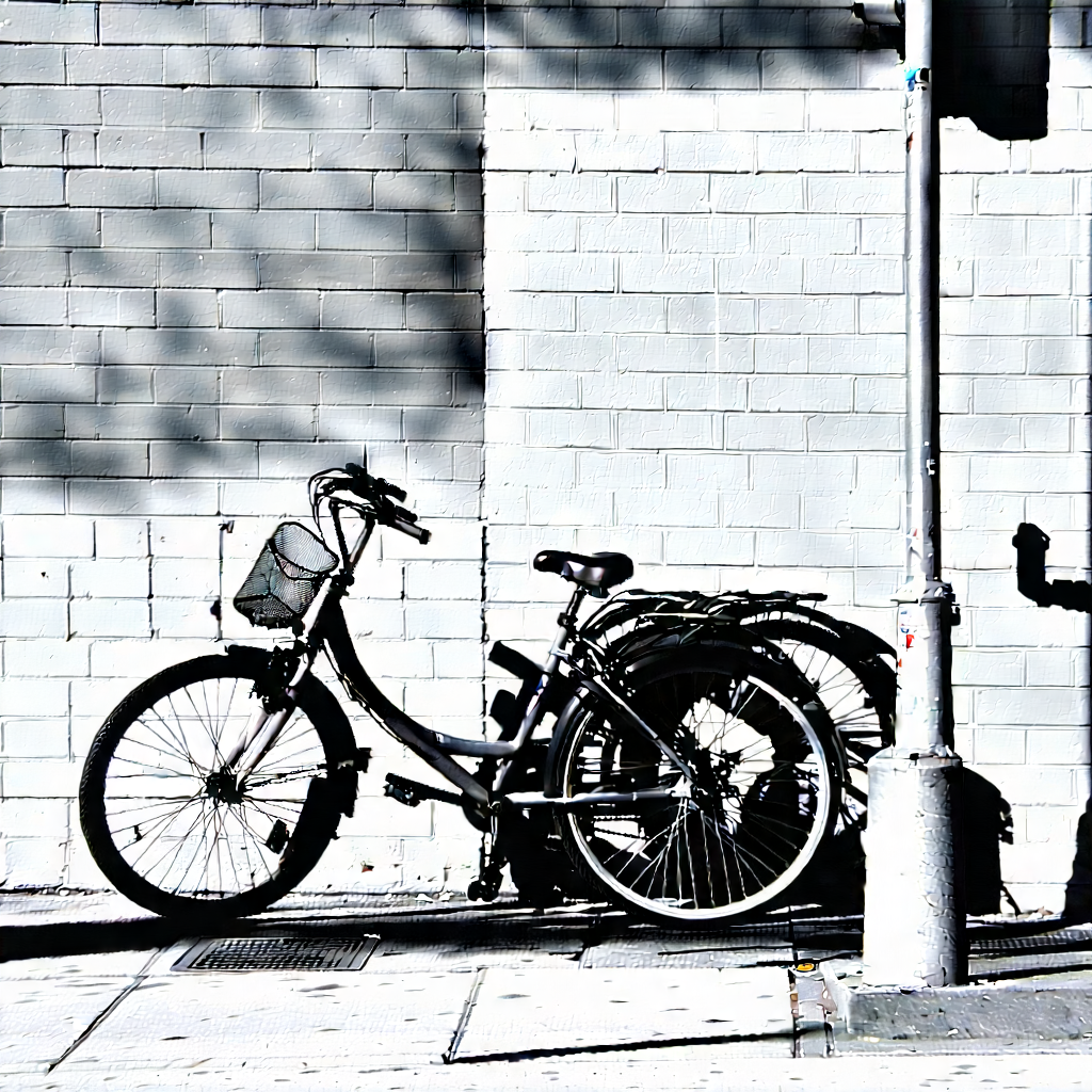 Urban Lithograph: (city:1.1) Bicycle Sharing In Arts District With Bicycle Parked