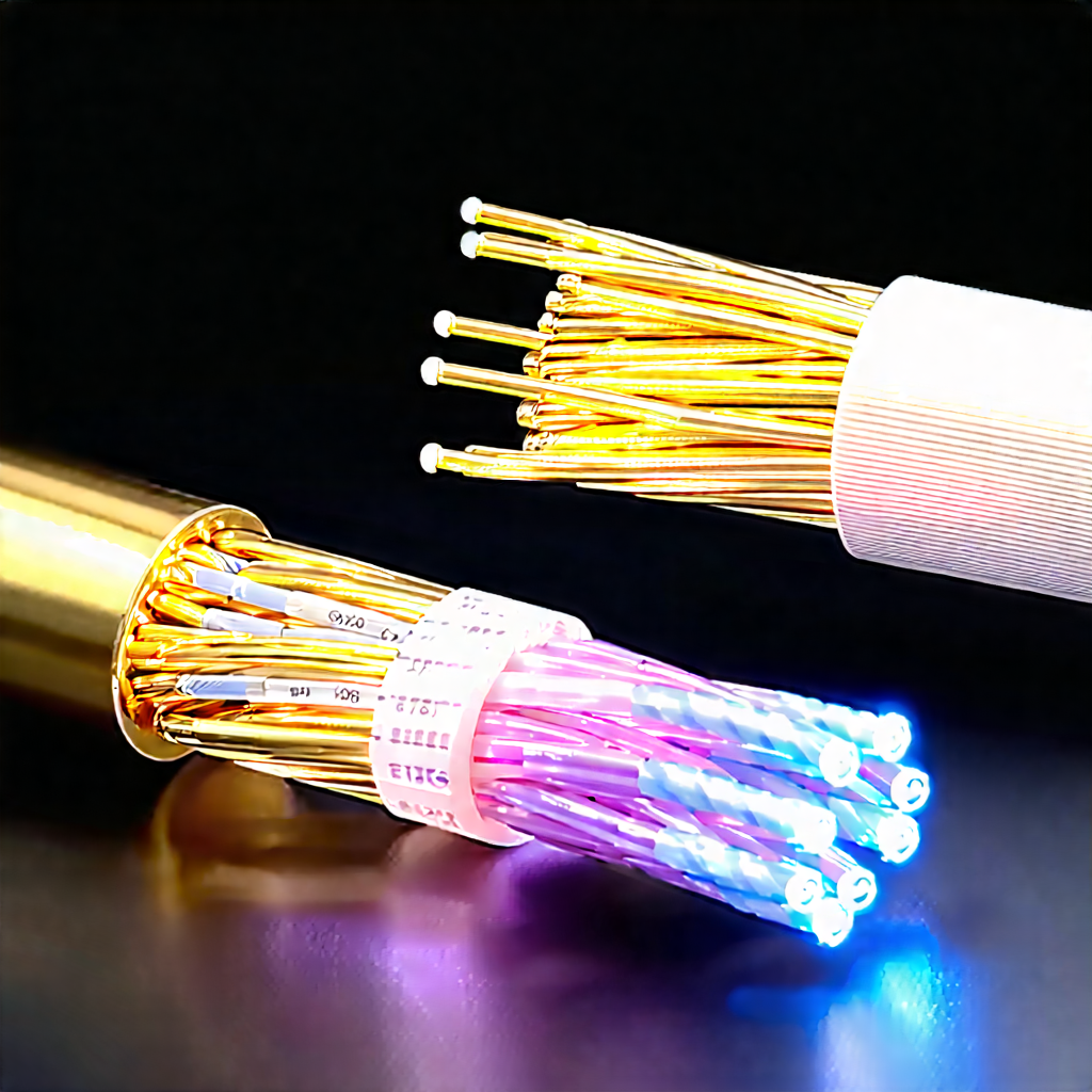 Tech Product Photography: Close-up Of Fiber Optic Cables With Close-up Wire