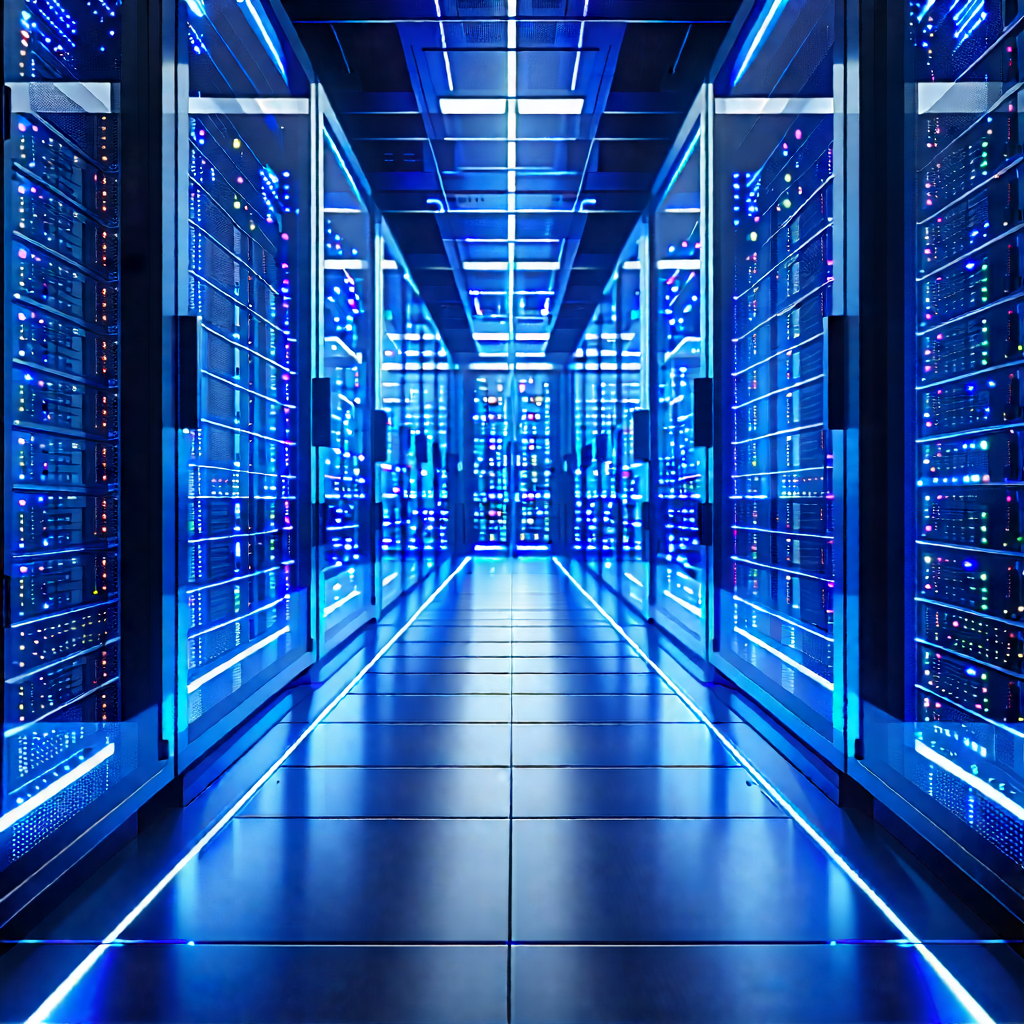 Tech Geometric Design: Server Rack With Blue Light (glow:1.31) With Image, There