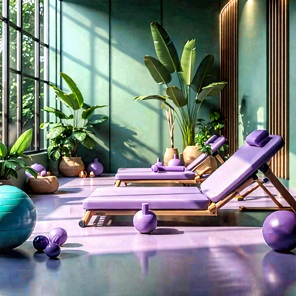 Lifestyle Matte Painting: Wellness Scene With Fitness Equipment With Spacious Room
