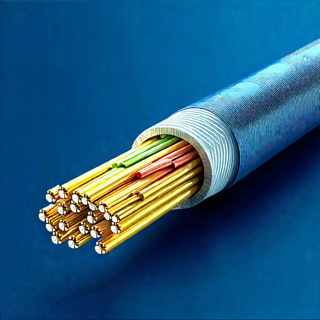 Tech Blueprint Style: Close-up Of Fiber Optic Cables With Large Blue