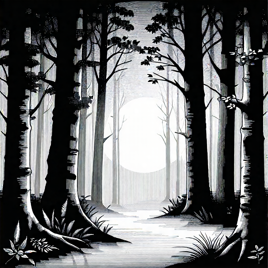 Nature Graphic Design: (forest:1.4) Scene During Night With Forest Scene