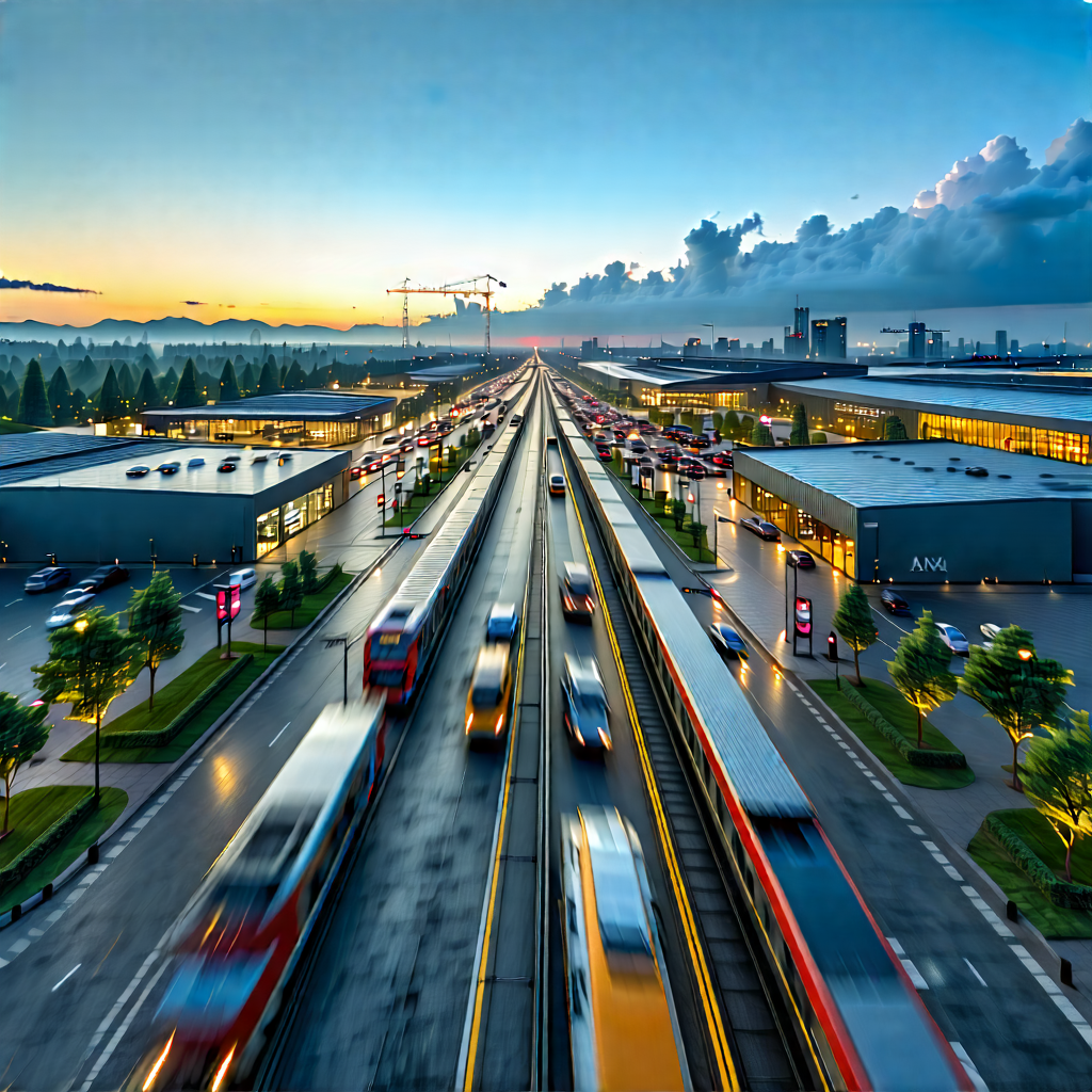 Urban Matte Painting: Aerial View Of Transportation Hub With Image, There
