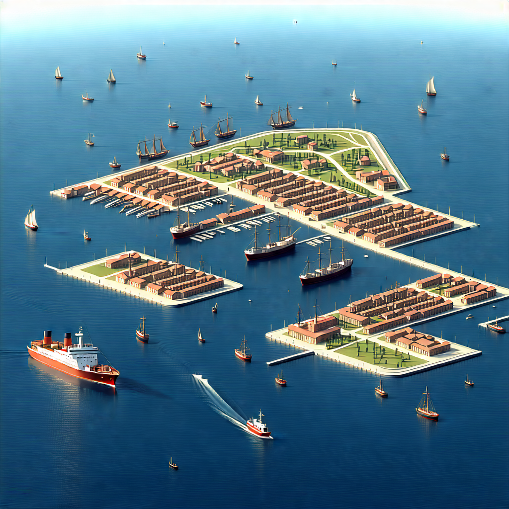 Urban Isometric Design: Aerial View Of Harbor District With Image, There