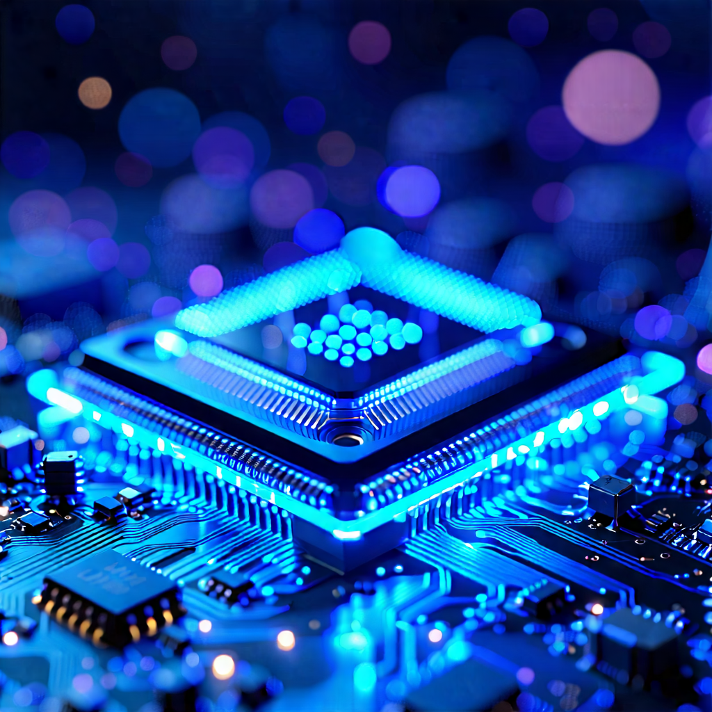 Tech Cinema 4D: Microchip with blue light glow