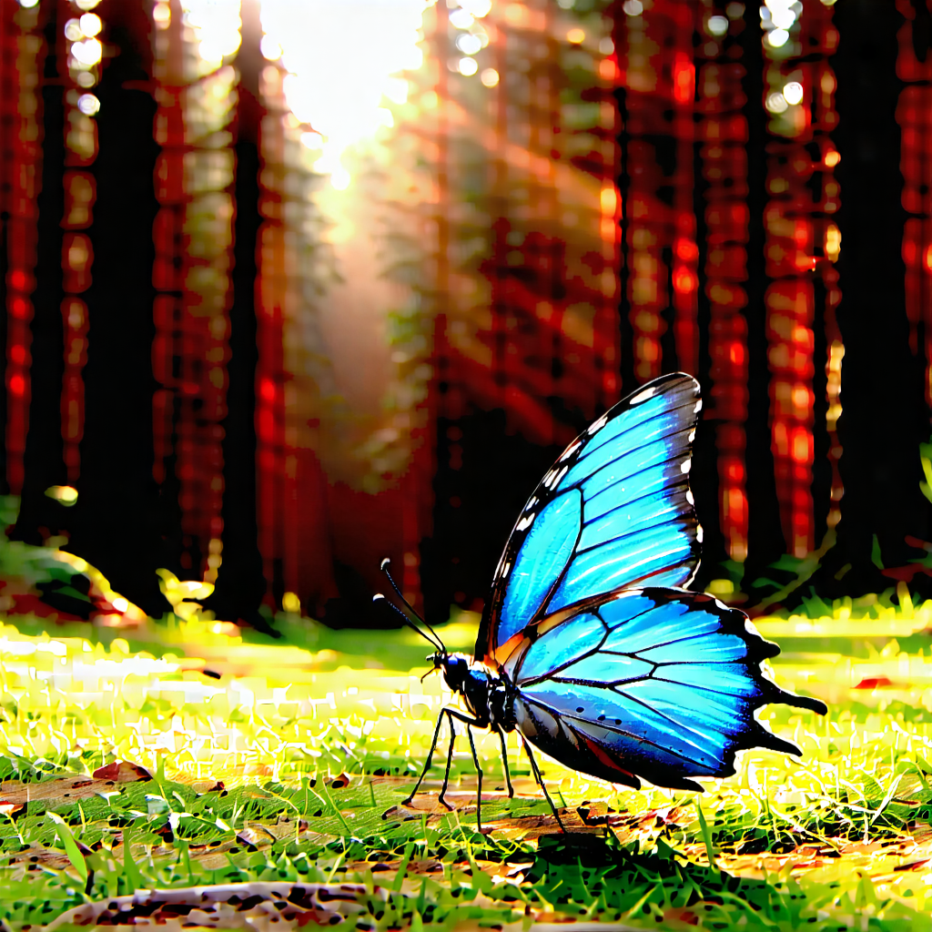 Nature Matte Painting: Butterfly In Forest Environment With Blue Butterfly