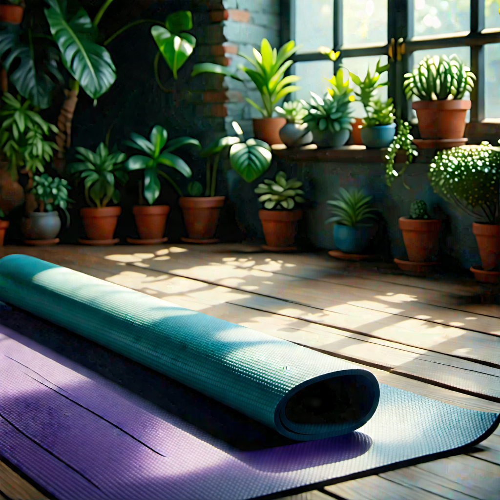 Lifestyle Long Exposure Photography: Wellness Scene With Yoga Mat And Plants With Image, There