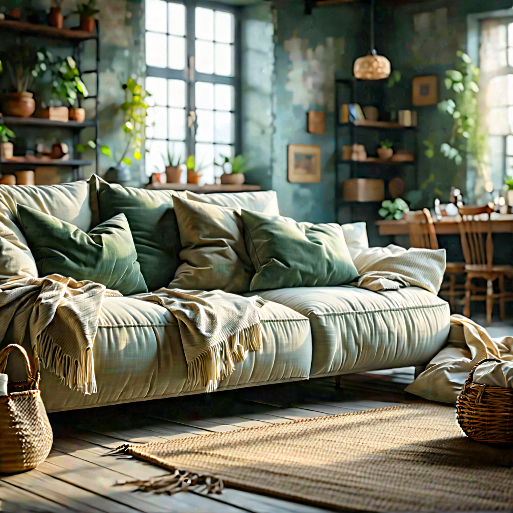 Lifestyle Blender Artwork: Cozy Living Room With Comfortable Textiles With Cozy Living