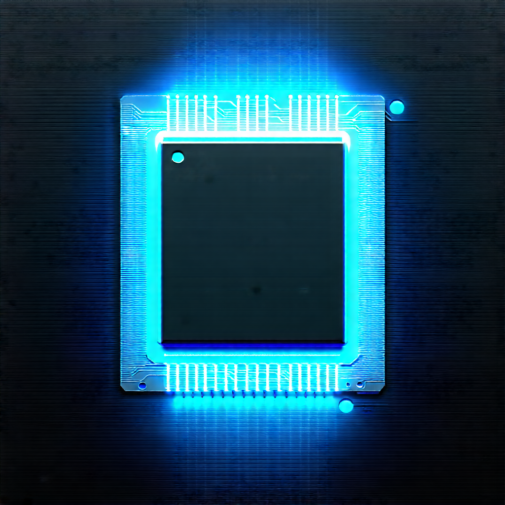 Tech Etching: Microchip with blue light glow