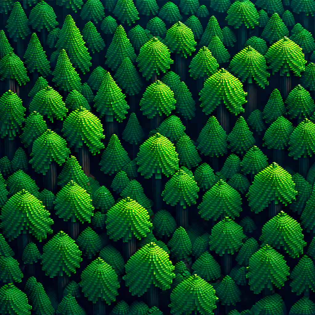 Nature Voxel Art: Aerial view of forest canopy