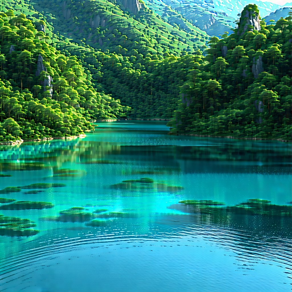 Nature Octane Render: Crystal clear lake surrounded by lush vegetation