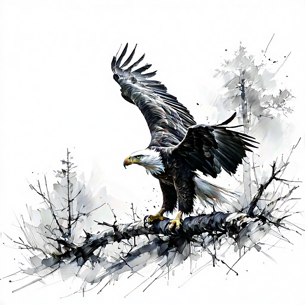 Nature Pencil Sketch: Eagle In Natural Habitat With Majestic Bald