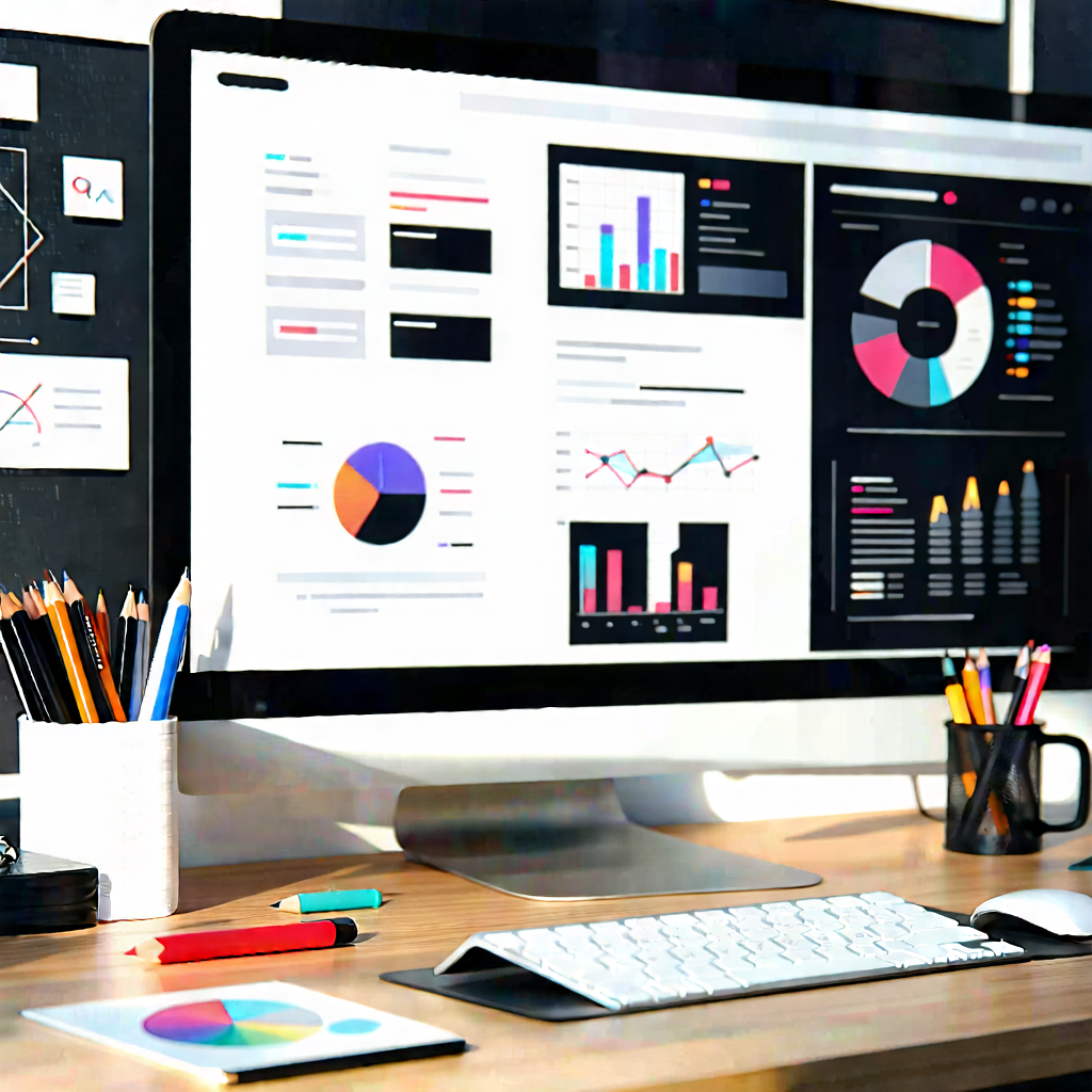 Business Abstract Design: Workplace with productivity tools on desk