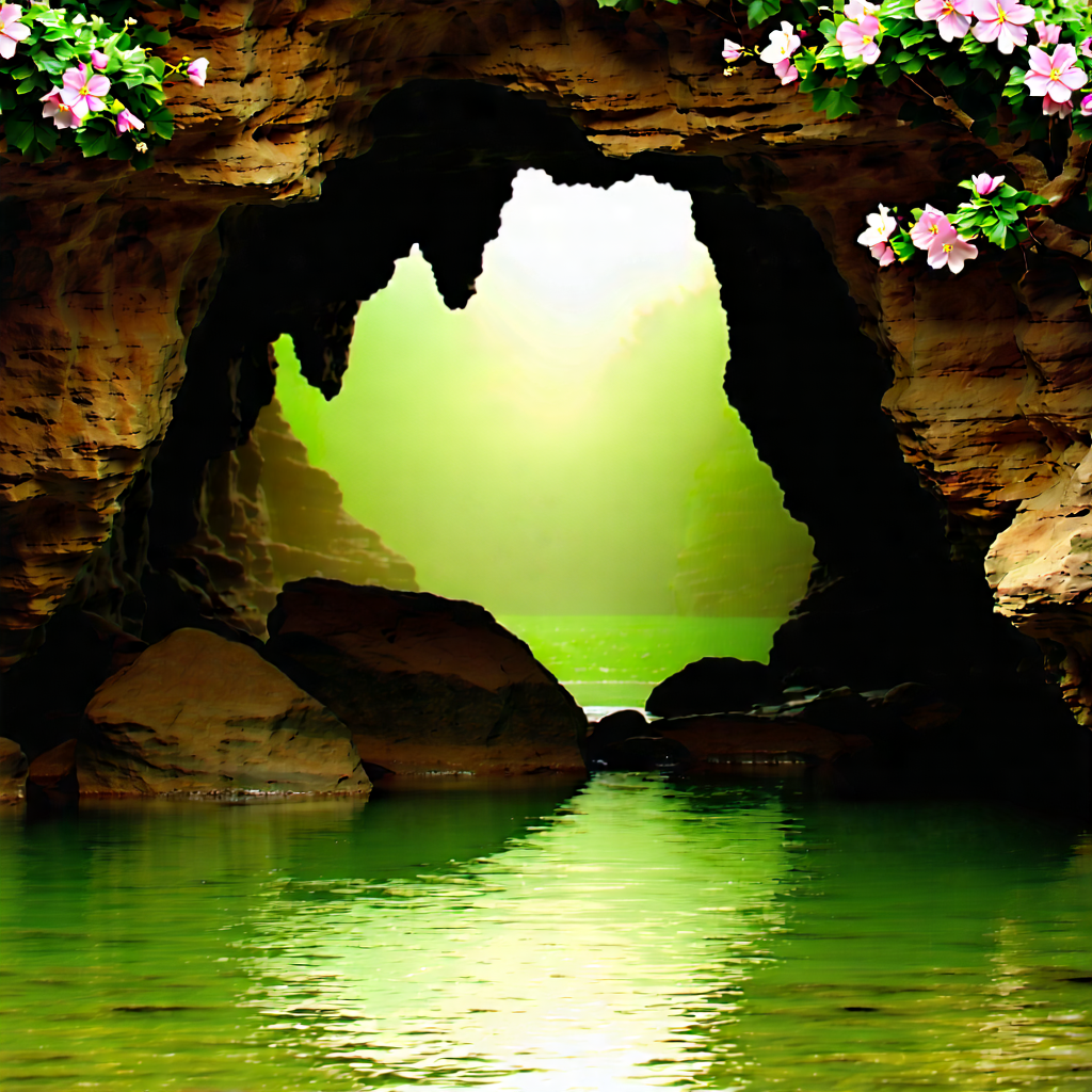 Nature Product Photography: Cave entrance in spring bloom