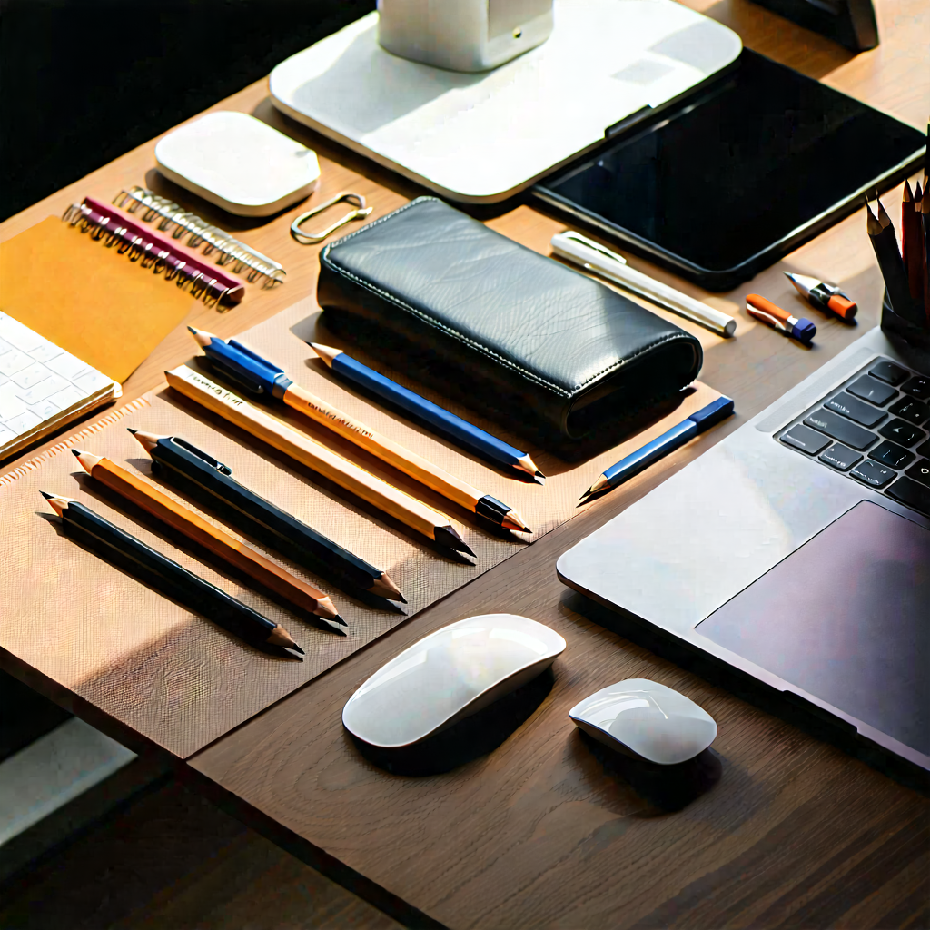 Business Editorial Photography: Workplace with modern office supplies on desk