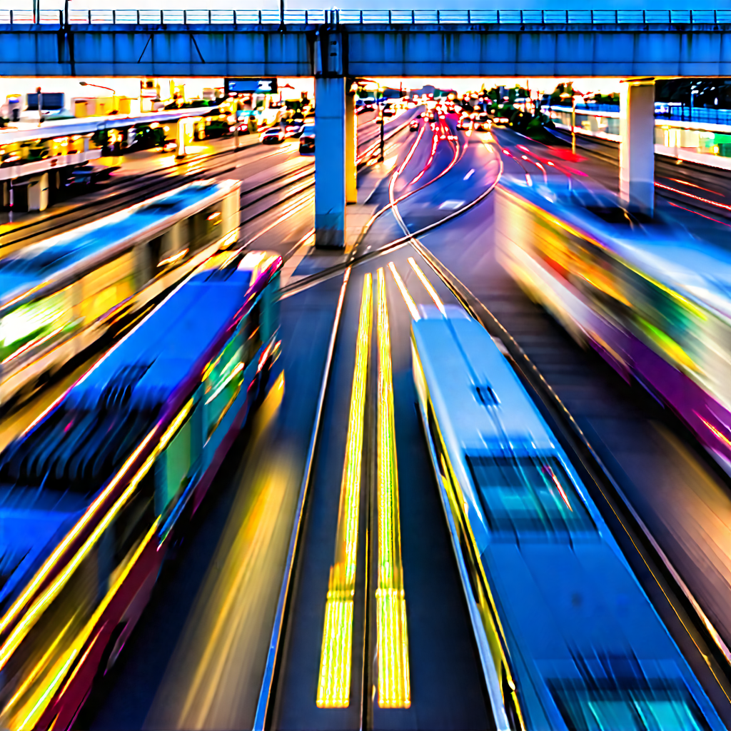 Urban Long Exposure Photography: Aerial view of transportation hub
