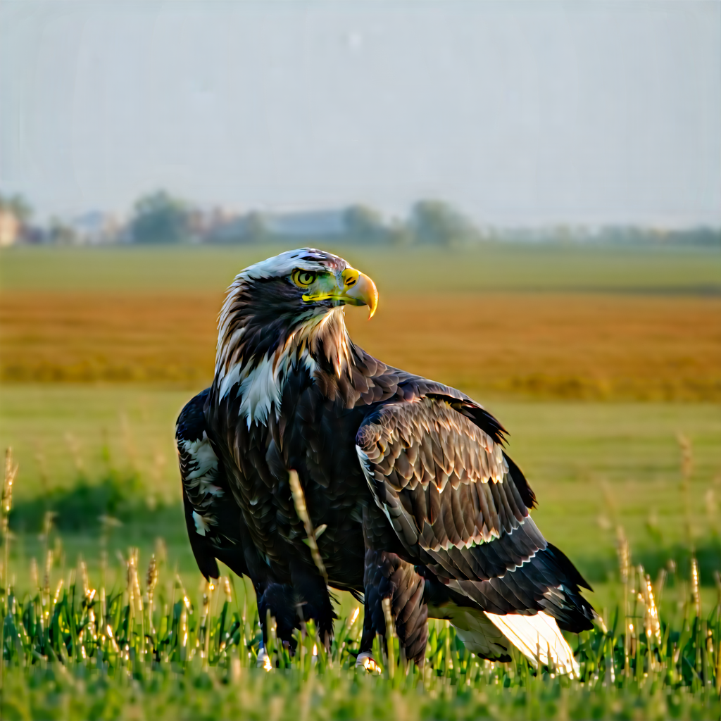 Nature Landscape Photography: Eagle In Prairie Grassland With Large Bird,