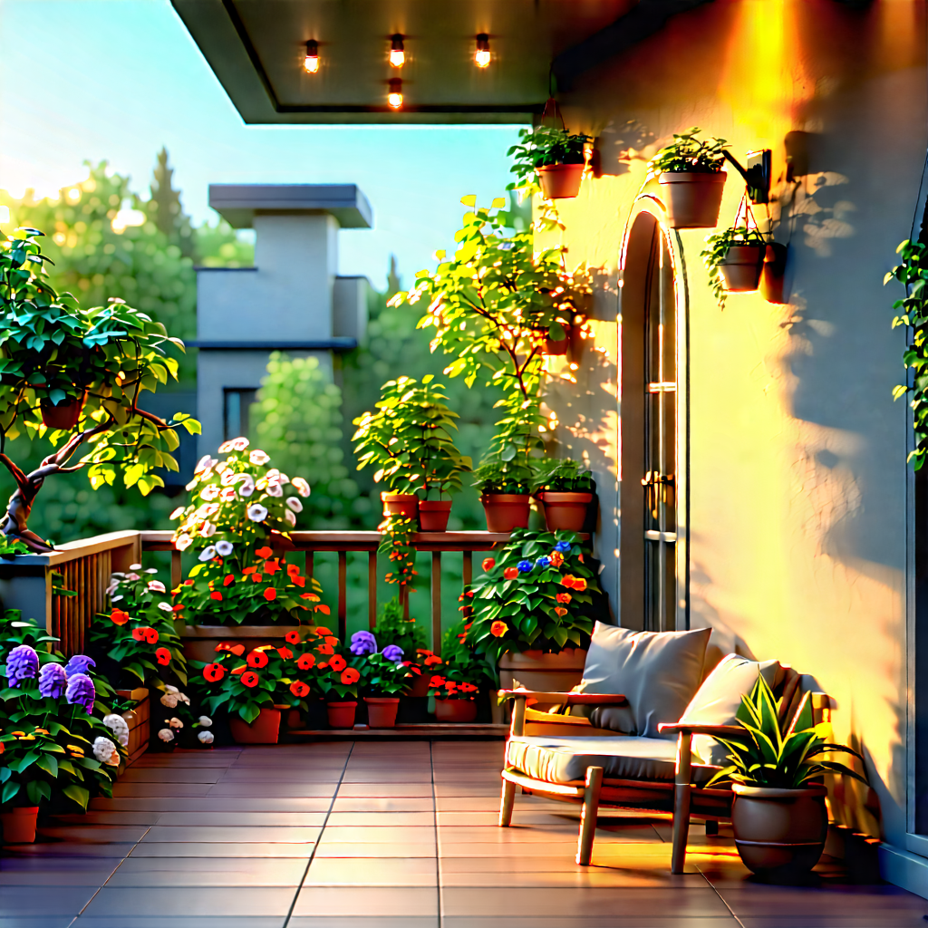 Lifestyle Unreal Engine: Balcony Garden With Warm Lighting With Beautifully Decorated