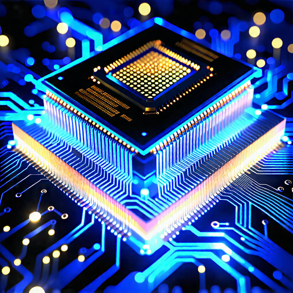 Tech Hdr Photography: Microchip with data streams