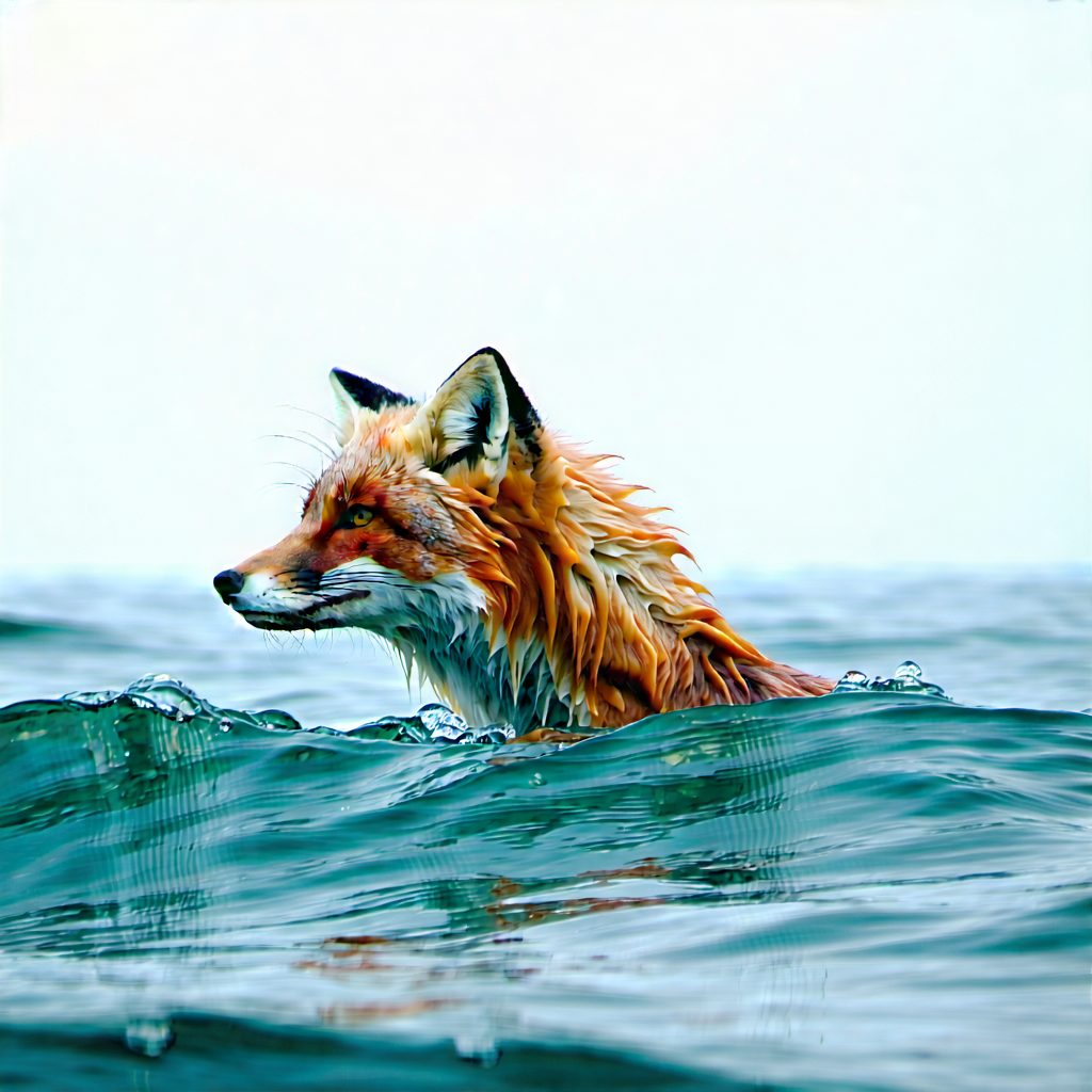 Nature Editorial Photography: Fox In Ocean Waters With Swimming Ocean,