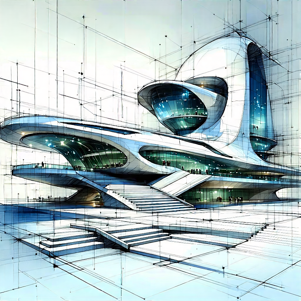 Tech Pencil Sketch: Futuristic Innovation Hub With Drawing Futuristic