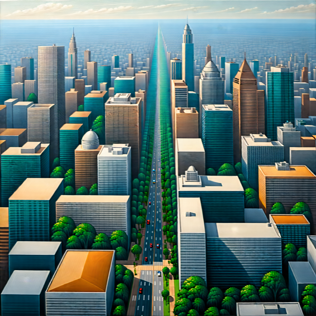 Urban Acrylic Painting: Aerial View Of (city:1.13) Blocks With Painting City