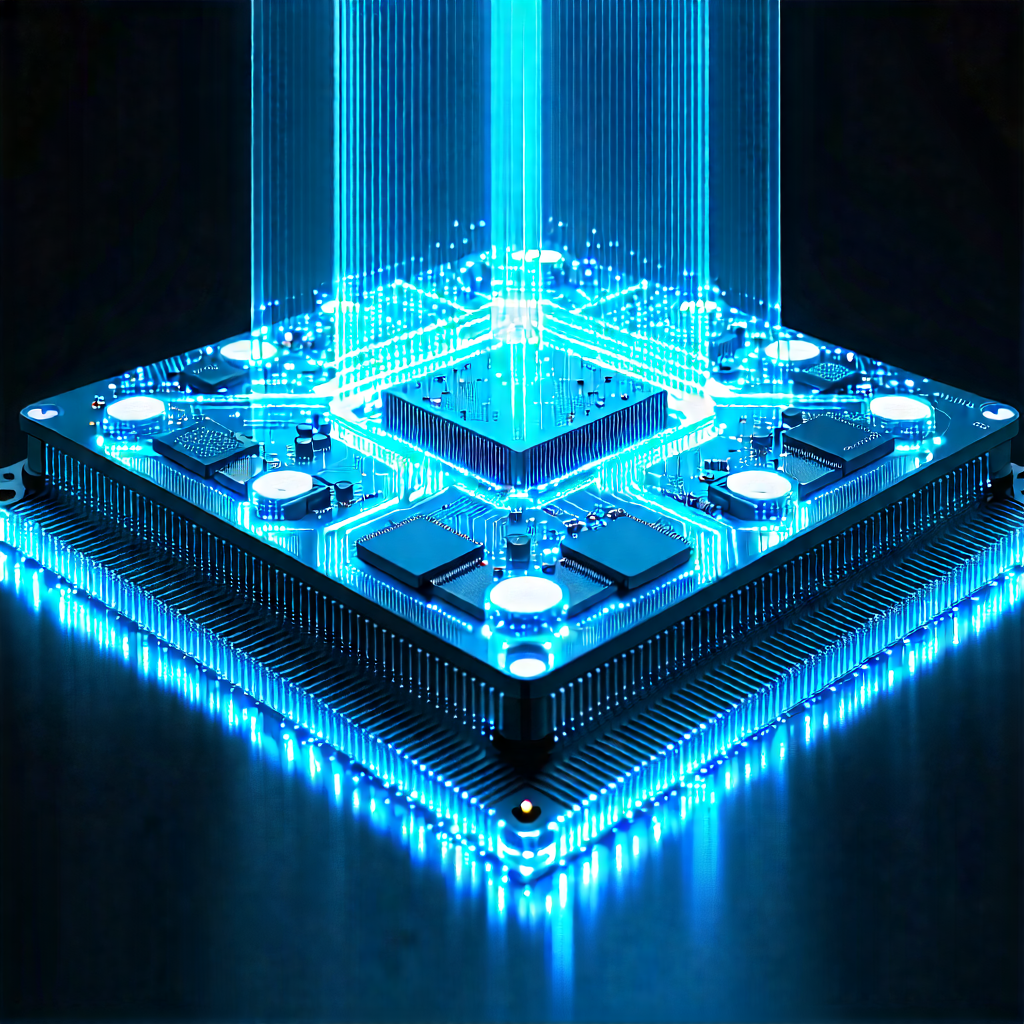 Tech Landscape Photography: Quantum computer with blue light (glow:1.18)