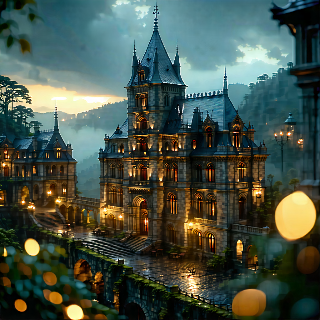 Urban Concept Art: Historic (building:1.41) With Dramatic Lighting With Large, Castle