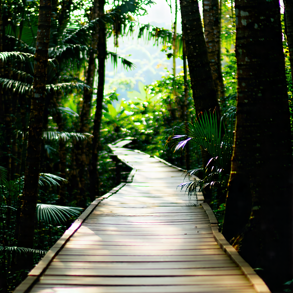 Nature Stock Photography: Path Through Tropical Jungle With Wooden Pathway