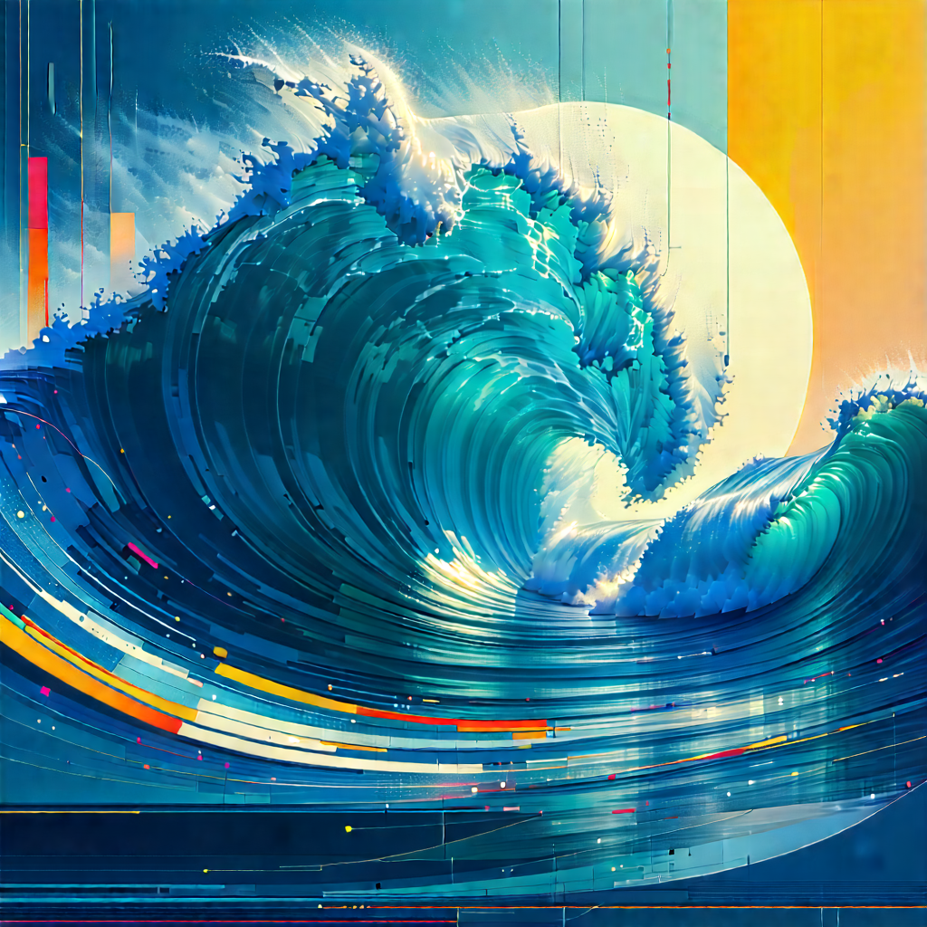 Abstract Retro Poster Style: Wave Propagation Captured In Abstract Form With Painting Large
