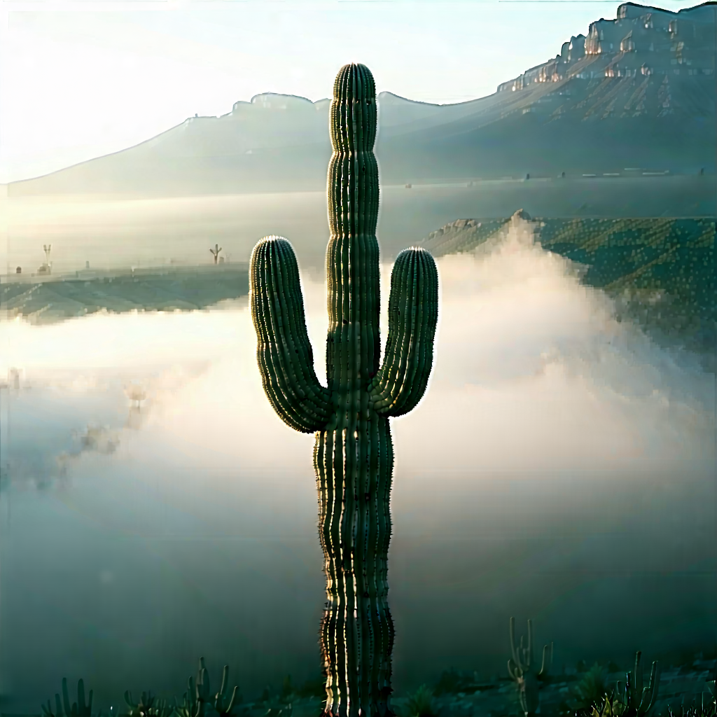 Nature Aerial Photography: Cactus In Misty Environment With Tall Cactus