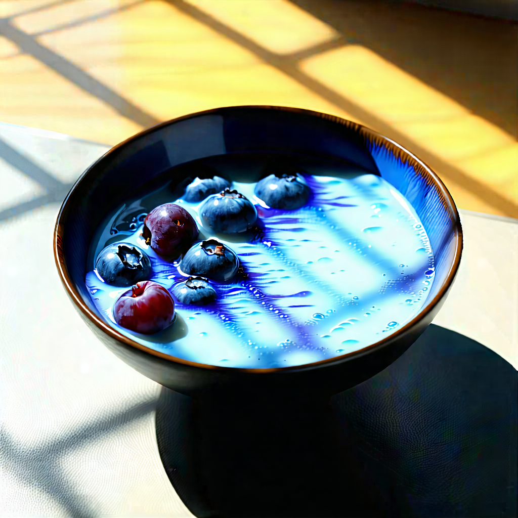 Lifestyle Etching: Smoothie Bowl Prepared With Artistic Presentation With Bowl Blueberries