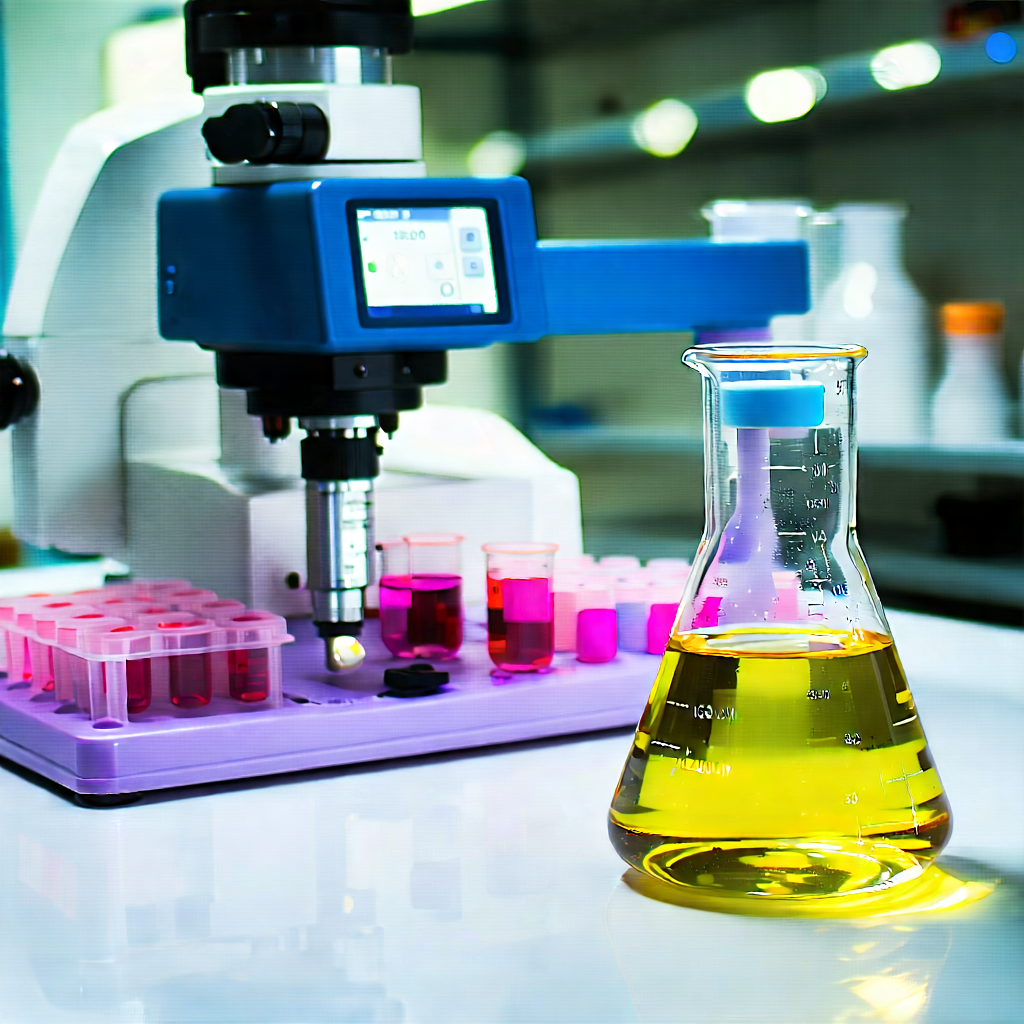 Tech Pastel Drawing: Healthcare Technology In Modern Laboratory With Yellow Liquid